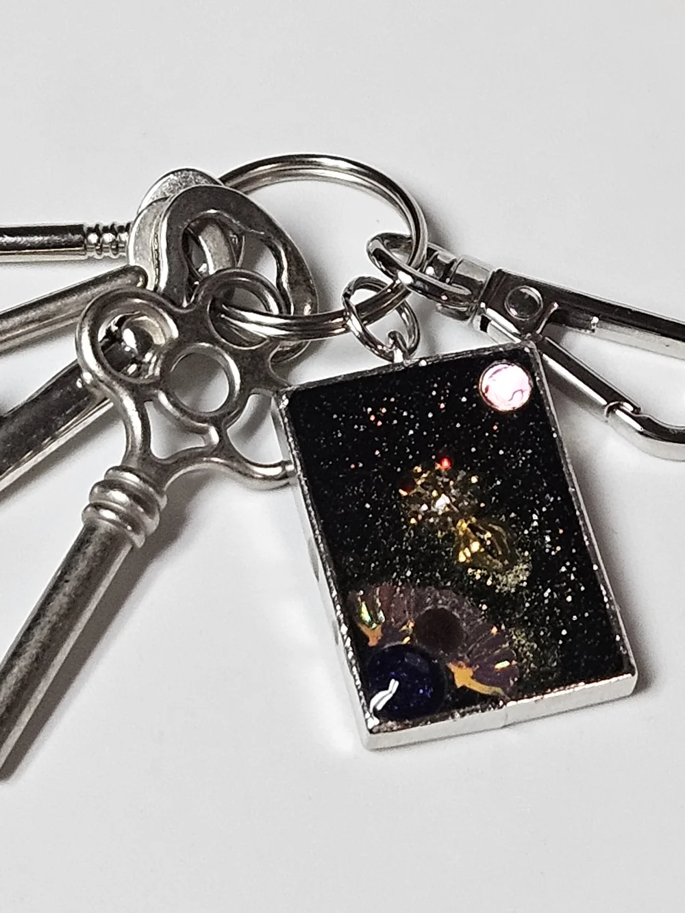 Resin Celestial Pond Koi Fish Rectangle Keychain Bag Charm with Sparkle Accents